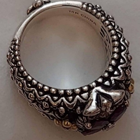 Barbara Bixby Rhodolite Garnet & White Sapphire Ring, Silver & 18k Gold Size 6! - Picture 7 of 11